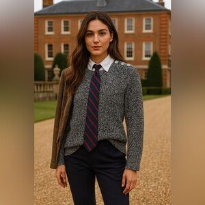 Lauren Ralph Lauren Black White Marled Sweater Women’s M Shoulder Buttons